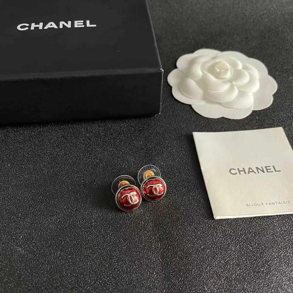 ✨ Chanel Red Double-C Stud Earrings